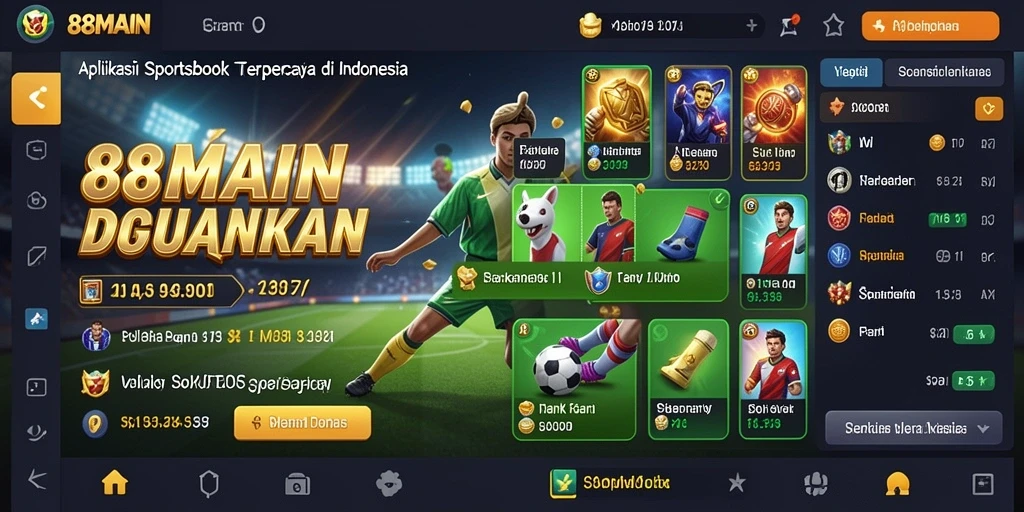 Tampilan utama 88MAIN menampilkan berbagai opsi taruhan olahraga.