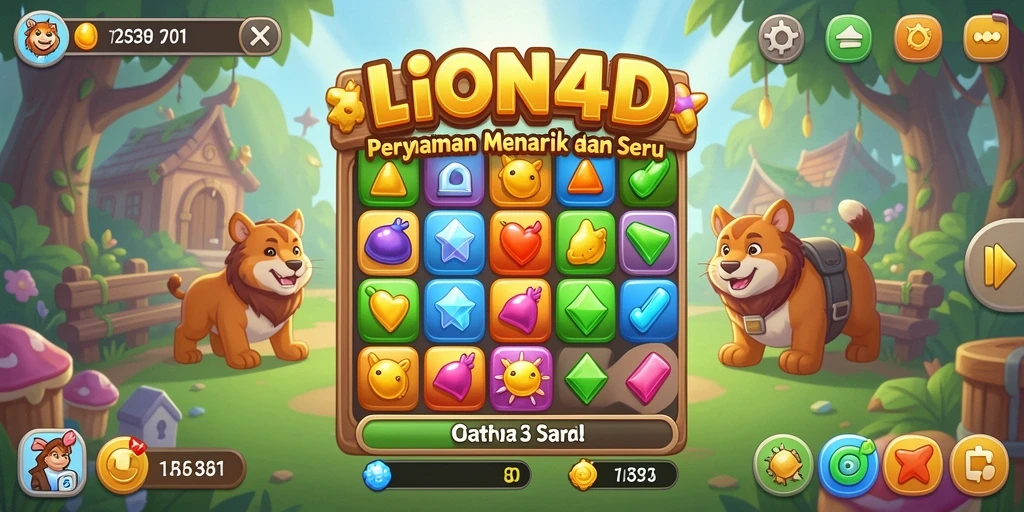 Screenshot utama LION4D menampilkan gameplay seru Match-3 yang penuh warna.