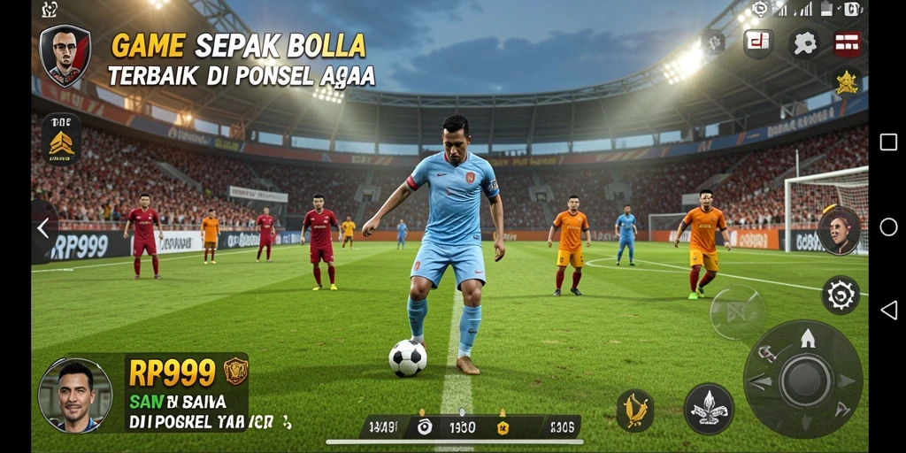 Screenshot gameplay RR999 yang menampilkan momen seru pertandingan sepak bola.